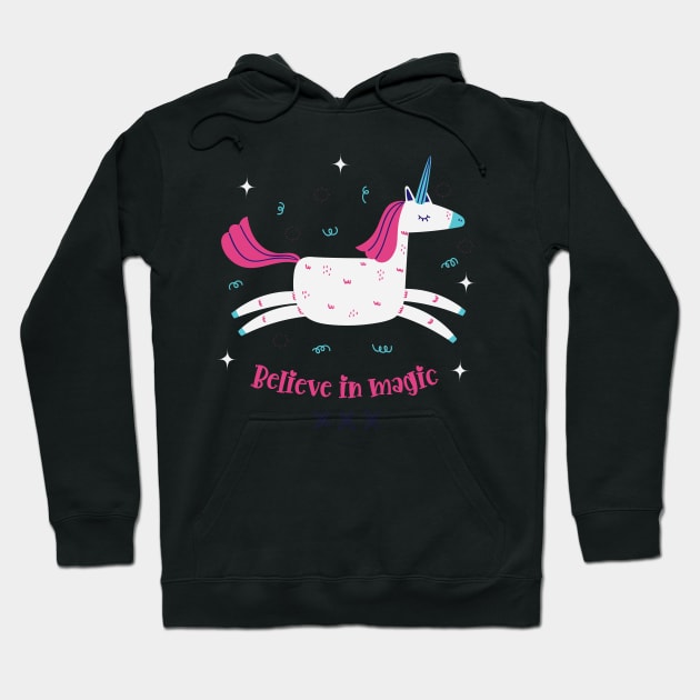 Believe In Magic Beautiful Flying Unicorn With Stars Hoodie by teezeedy